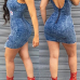 Stylish U-shaped Neck Tank Sleeveless Zipper Design Patchwork Blue Denim Sheath Mini Dress